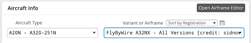 SimBrief Airframe
