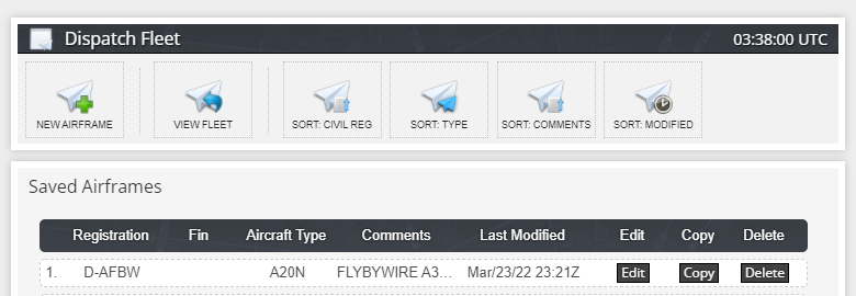 SimBrief MyFleet Page SimBrief MyFleet Page