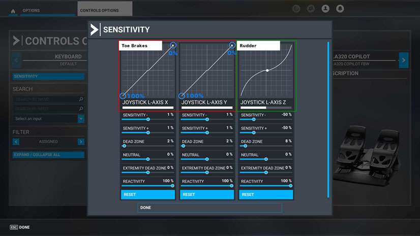 Rudder Sensitivity Settings Rudder Sensitivity Settings