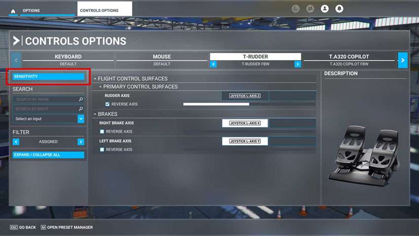 Rudder Control Settings Rudder Control Settings