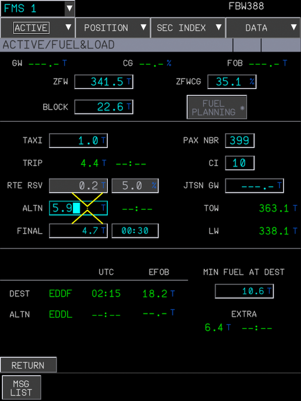 FMS FUEL AND LOAD