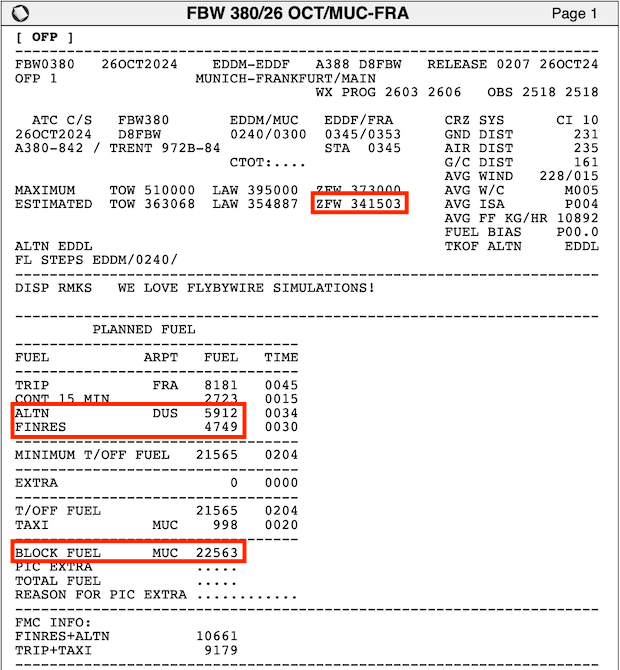 OFP FUEL VALUES