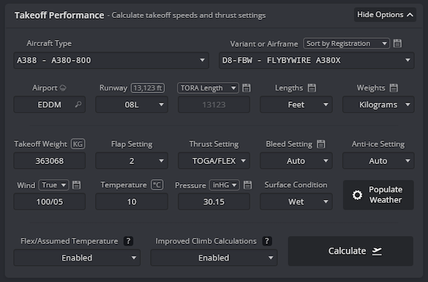 SIMBRIEF TO PERF CALCULATOR